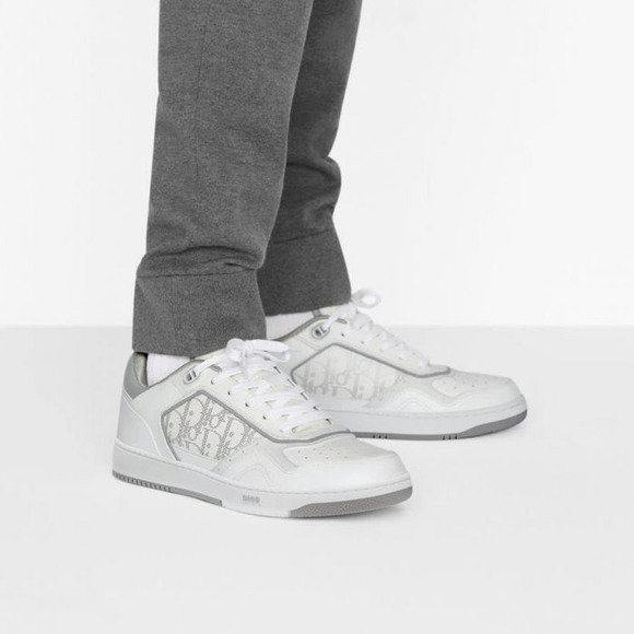 Dior Mens B27 White Grey Leather Low Top Lace Up Flat Trainer Sneakers 44 11 - Picture 3 of 13